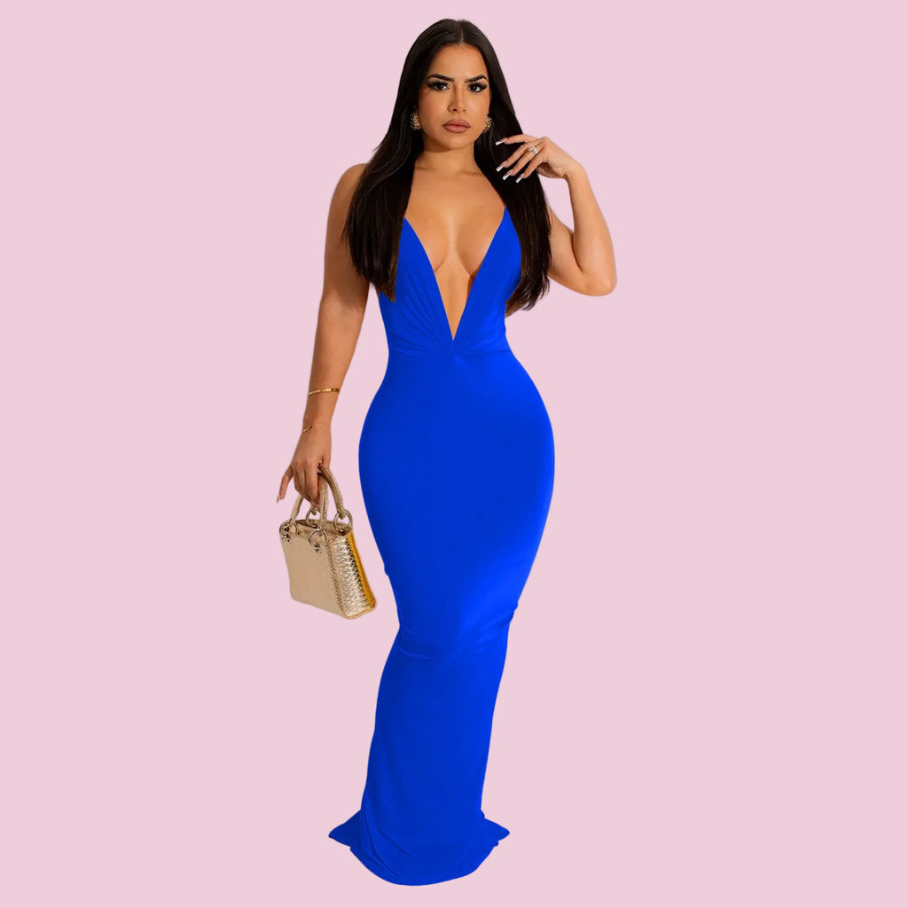 Sleeveless Pleated V-Neck Long Dress
