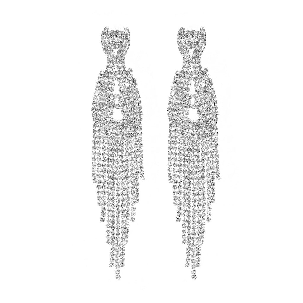 Luxurious full diamond long tassel earrings for women, high-end and elegant bridal earrings