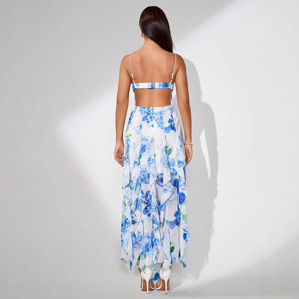 Flowy Off-the-Shoulder Ruffled Maxi Dress With Slit