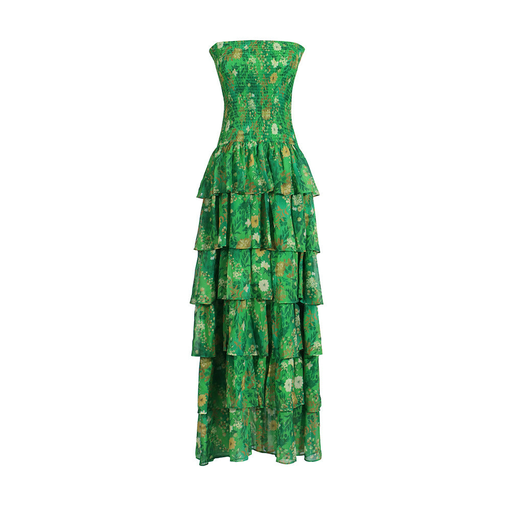 Style Strapless Long Dress with Ruffle Hem French High-End Chiffon Dress