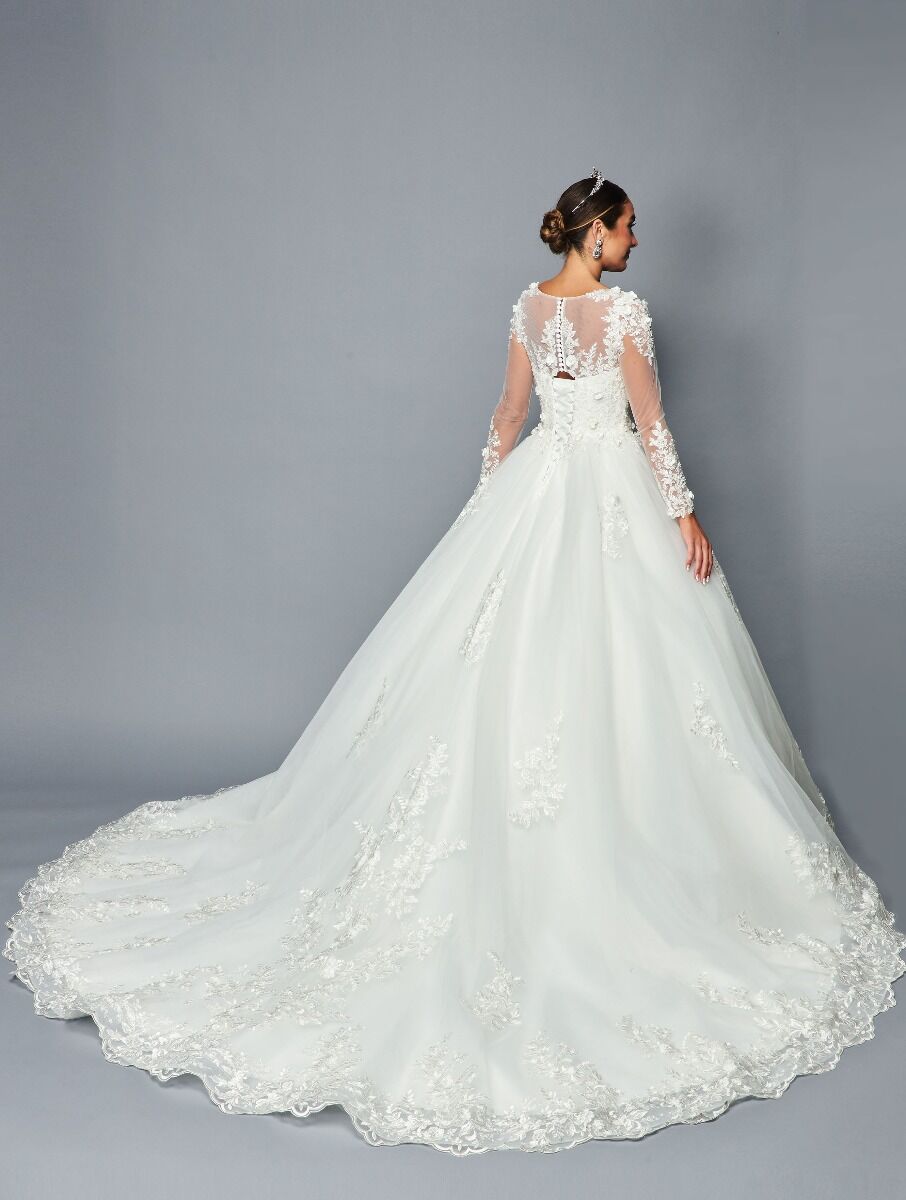 Embroidered Long Sleeve Wedding Dress - LADK469 - - Dresses LA Merchandise