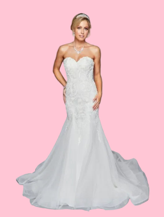  LADK440 Strapless Embroidered Mermaid Wedding Gown - IVORY - LA Merchandise
