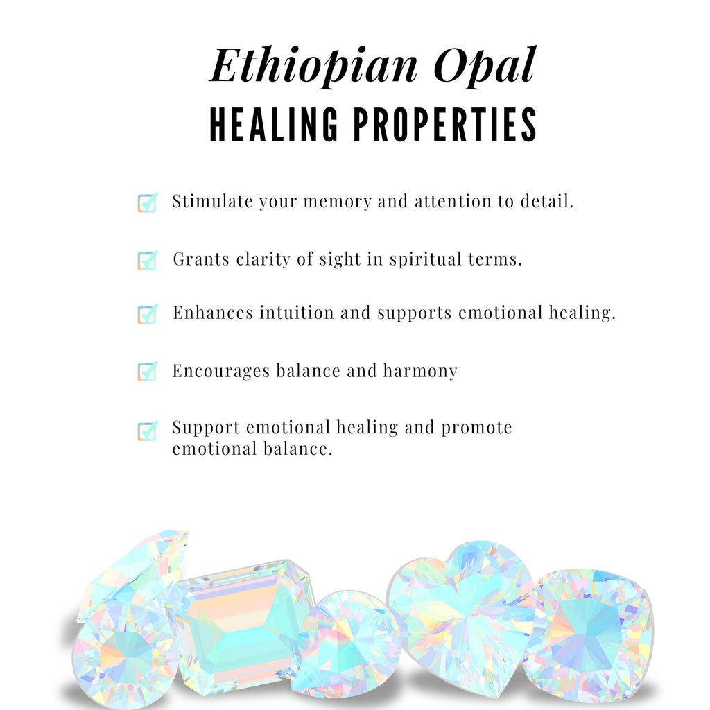 Natural Ethiopian Opal Diamond Solitaire Engagement Wedding Ring Set of 2