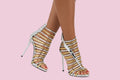 High Heeled Gold and Silver Zippered Sandals