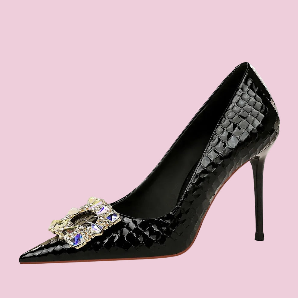 High Heeled Stilettos with Rhinestone Buckle