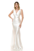 Deep V-Neck Sleeveless Bridal Gown
