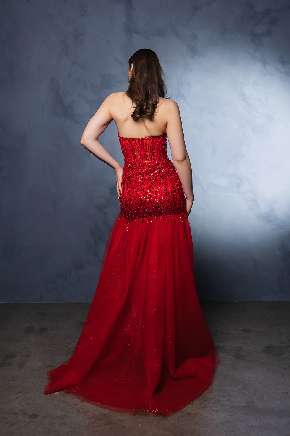 Strapless Illusion  Evening Gown with Beads and Sequins