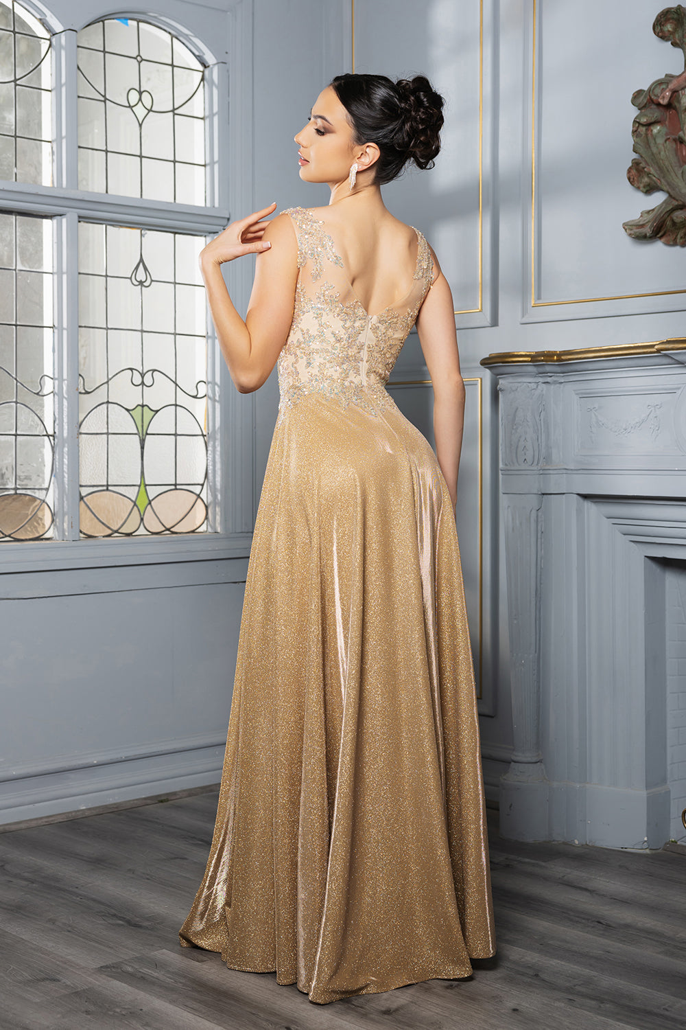 Evening Dress Plunging V-Neck High Slit