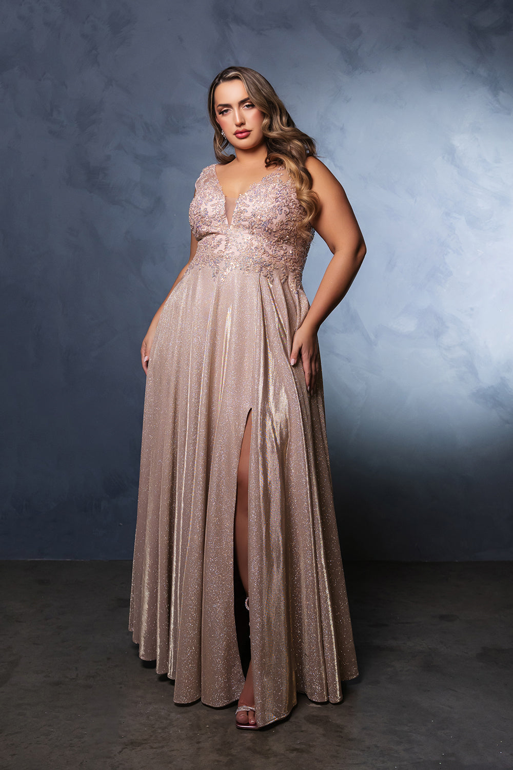 Evening Dress Plunging V-Neck High Slit