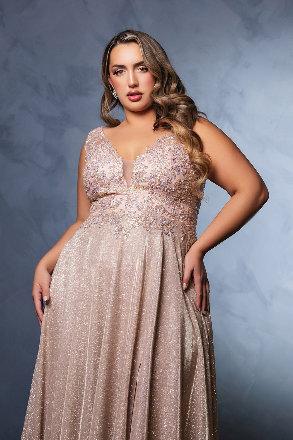 Evening Dress Plunging V-Neck High Slit