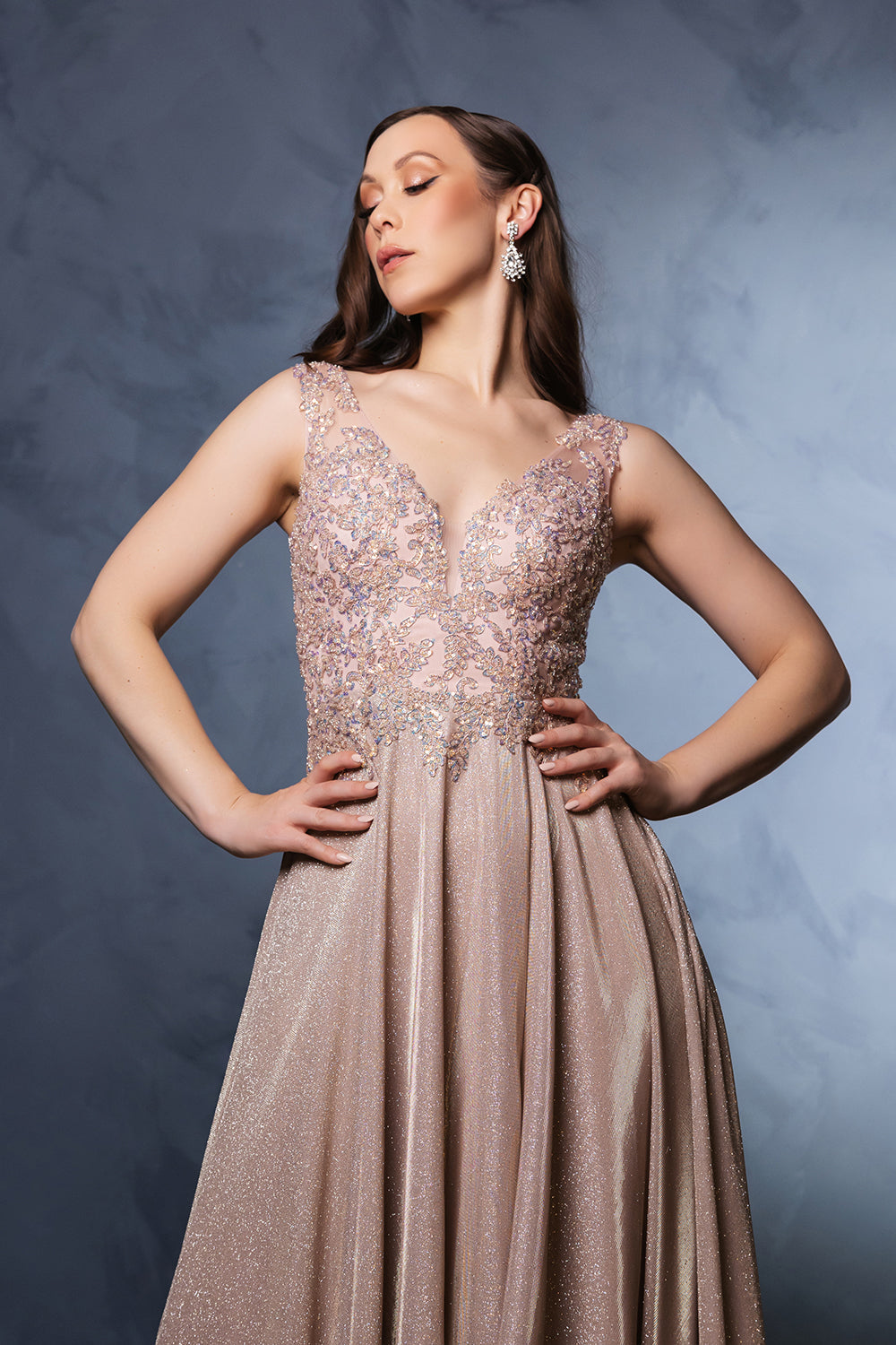 Evening Dress Plunging V-Neck High Slit
