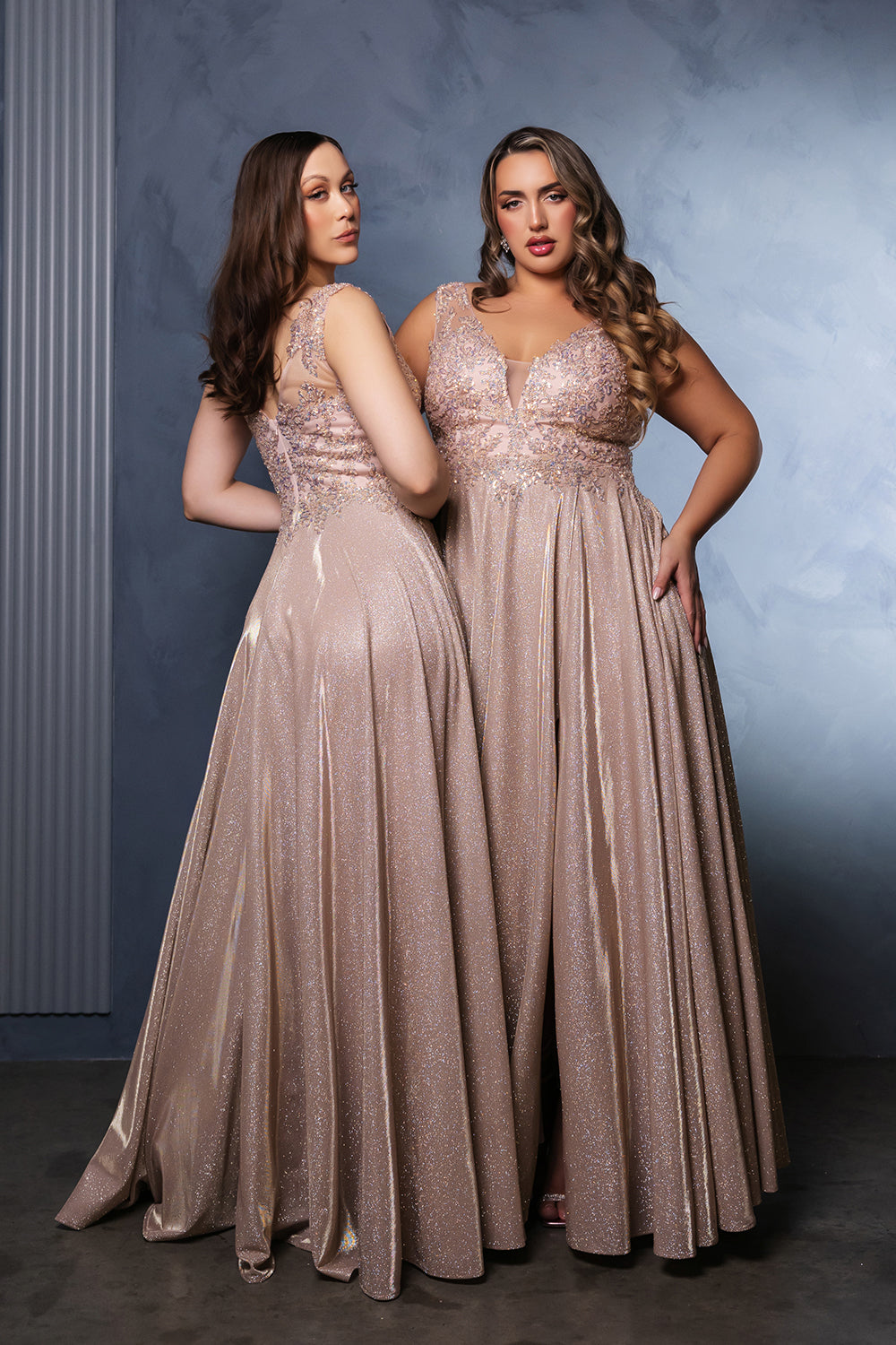 Evening Dress Plunging V-Neck High Slit