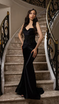 Strapless Satin Corset Mermaid Evening Gown with Beaded Bodice