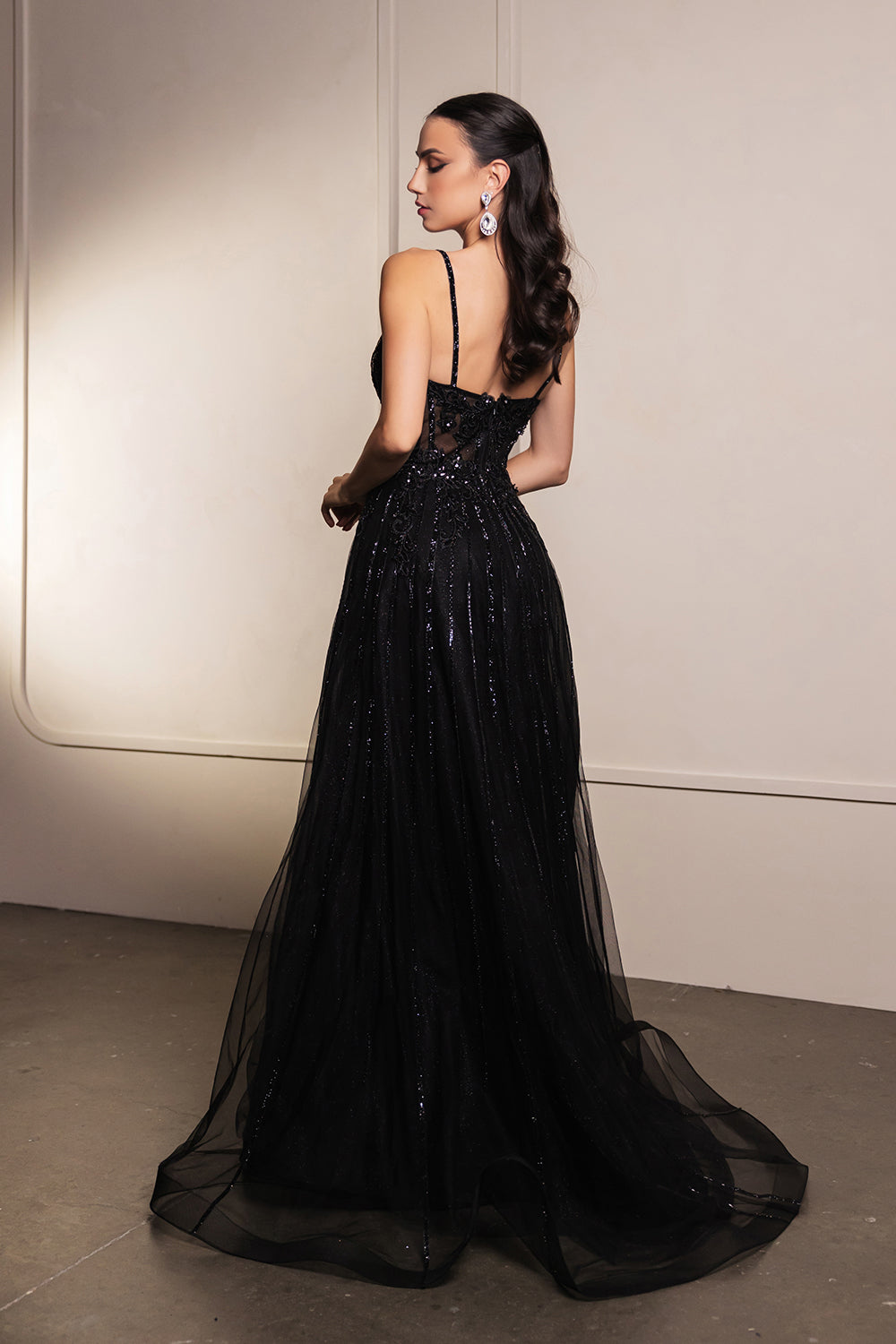 Long V-Neck Sequin A-Line Gown