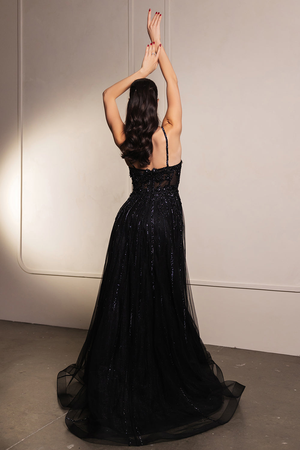 Long V-Neck Sequin A-Line Gown