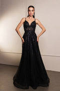 Long V-Neck Sequin A-Line Gown