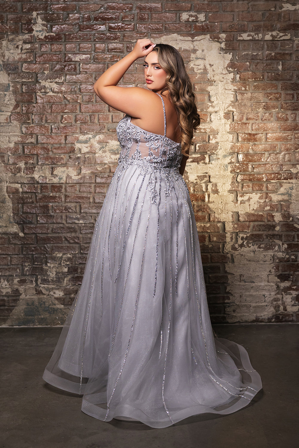 Long V-Neck Sequin A-Line Gown