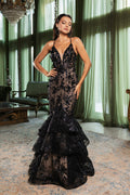 Plunging V-Neck Beaded Prom Gown