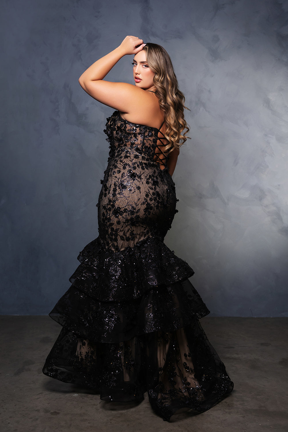 Plunging V-Neck Beaded Prom Gown