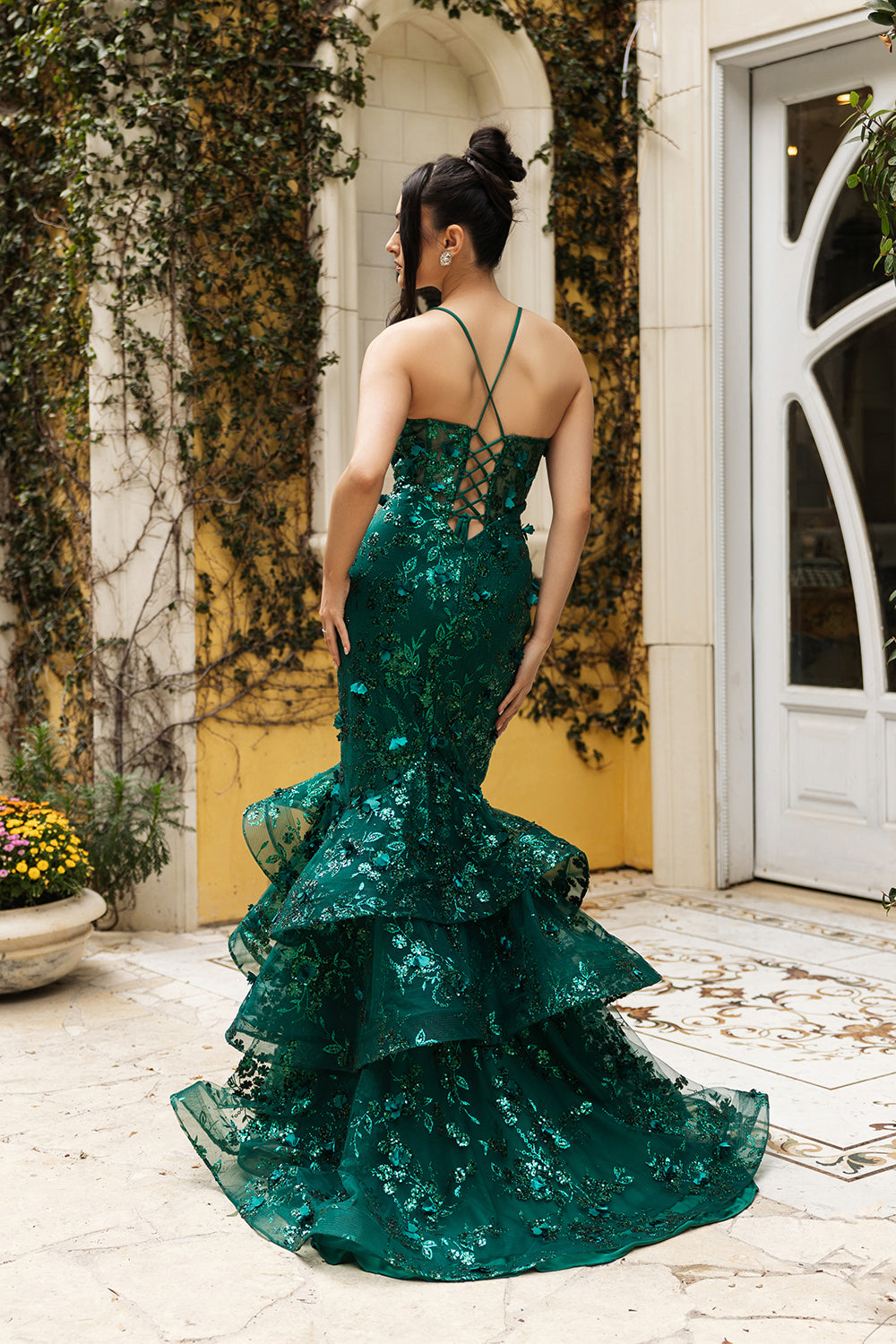 Plunging V-Neck Beaded Prom Gown