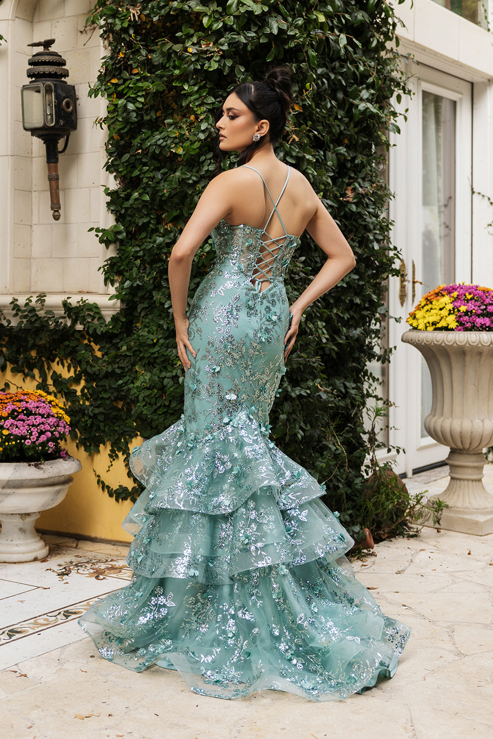 Plunging V-Neck Beaded Prom Gown