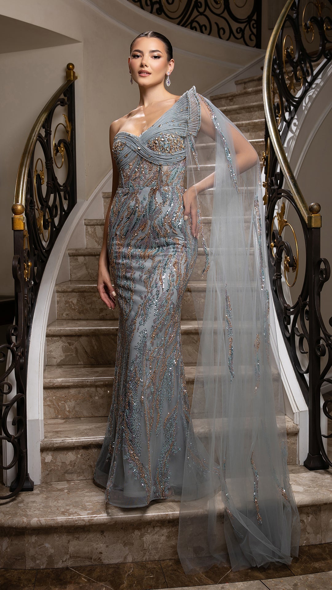 Wholesale One-Shoulder Sweetheart Beaded Sequin Sheath Prom Evening Gown by LA8205
