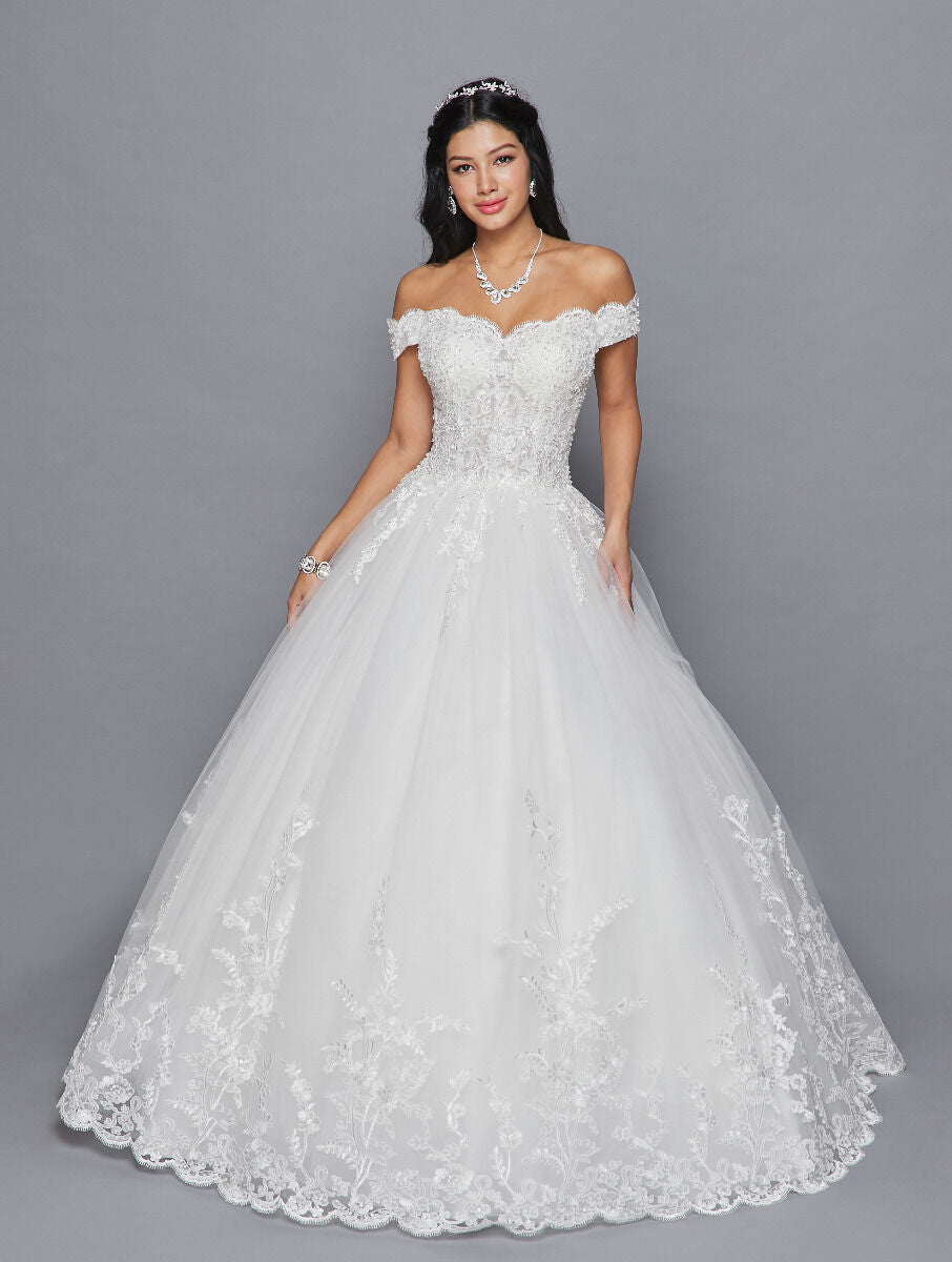 LA Merchandise LADK420 Off Shoulder Bridal Embroidered Corset Gown - IVORY - Dresses LA Merchandise