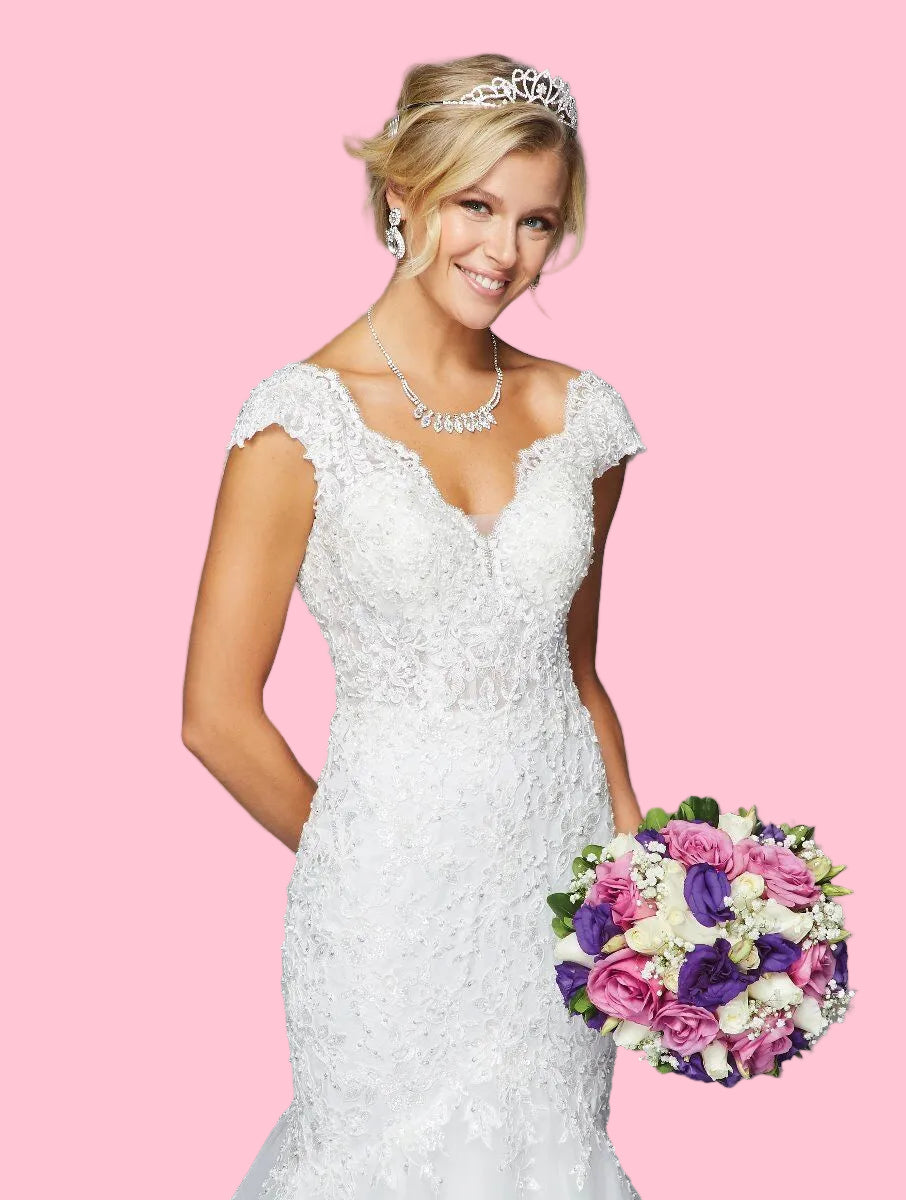 LA Merchandise LADK423 Cap Sleeve Mermaid Embroidered Wedding Dress - - Dresses LA Merchandise