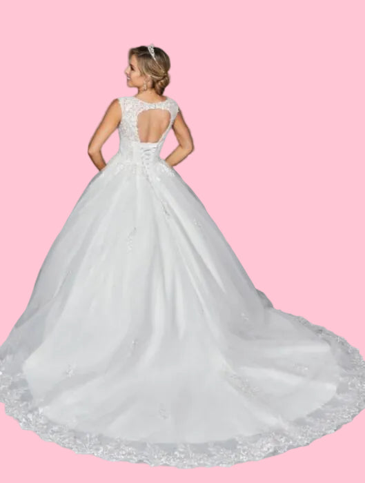 LA Merchandise LADK438 A-line Cut Out Back Bridal Dress With Train - - Dresses LA Merchandise