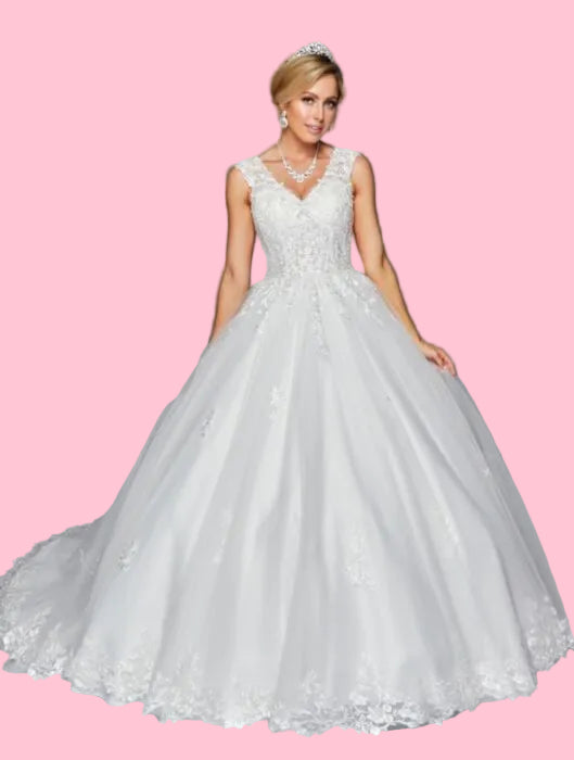 LA Merchandise LADK438 A-line Cut Out Back Bridal Dress With Train - IVORY - Dresses LA Merchandise