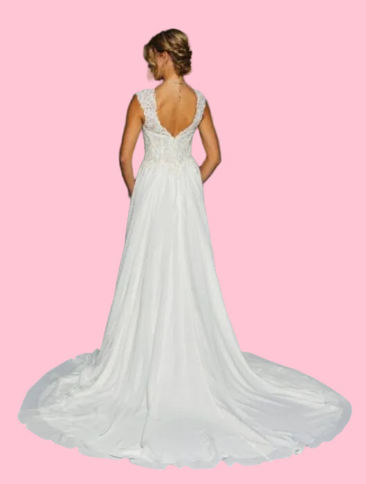 LA Merchandise LADK455 Boat Neck Bridal Chiffon Wedding Dress - - Dresses LA Merchandise