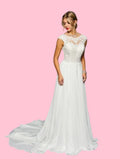 LA Merchandise LADK455 Boat Neck Bridal Chiffon Wedding Dress - IVORY - Dresses LA Merchandise