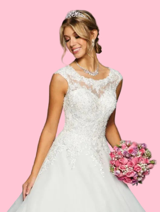 LA Merchandise LADK456 Lace Applique Boat Neck Bridal Dress - - Dresses LA Merchandise