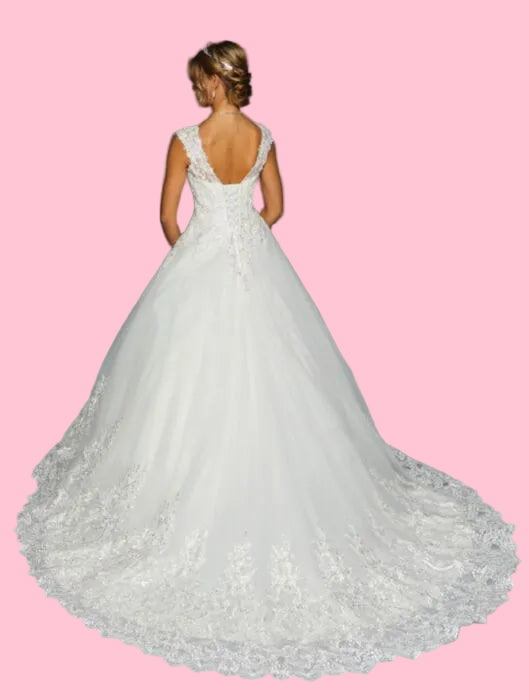 LA Merchandise LADK456 Lace Applique Boat Neck Bridal Dress - - Dresses LA Merchandise