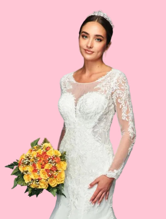 LA Merchandise LADK470 Illusion Boat Neck Lace Applique Wedding Dress - - Dresses LA Merchandise