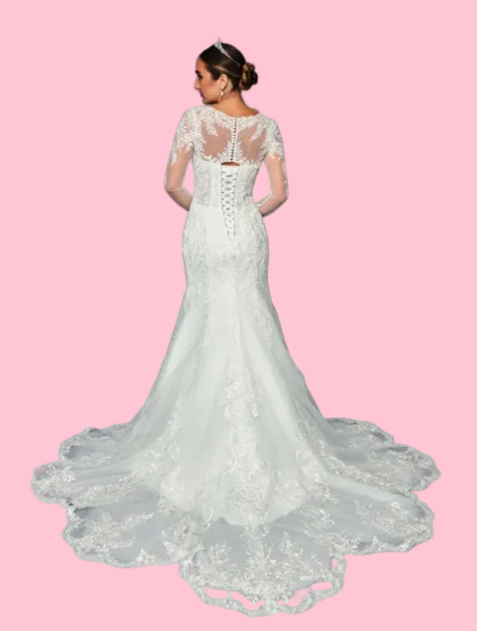 LA Merchandise LADK470 Illusion Boat Neck Lace Applique Wedding Dress - - Dresses LA Merchandise