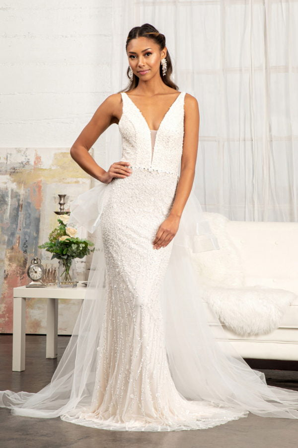 La Merchandise LAS3014 Bridal Mermaid V-Neck Wedding Dress - - Dresses LA Merchandise