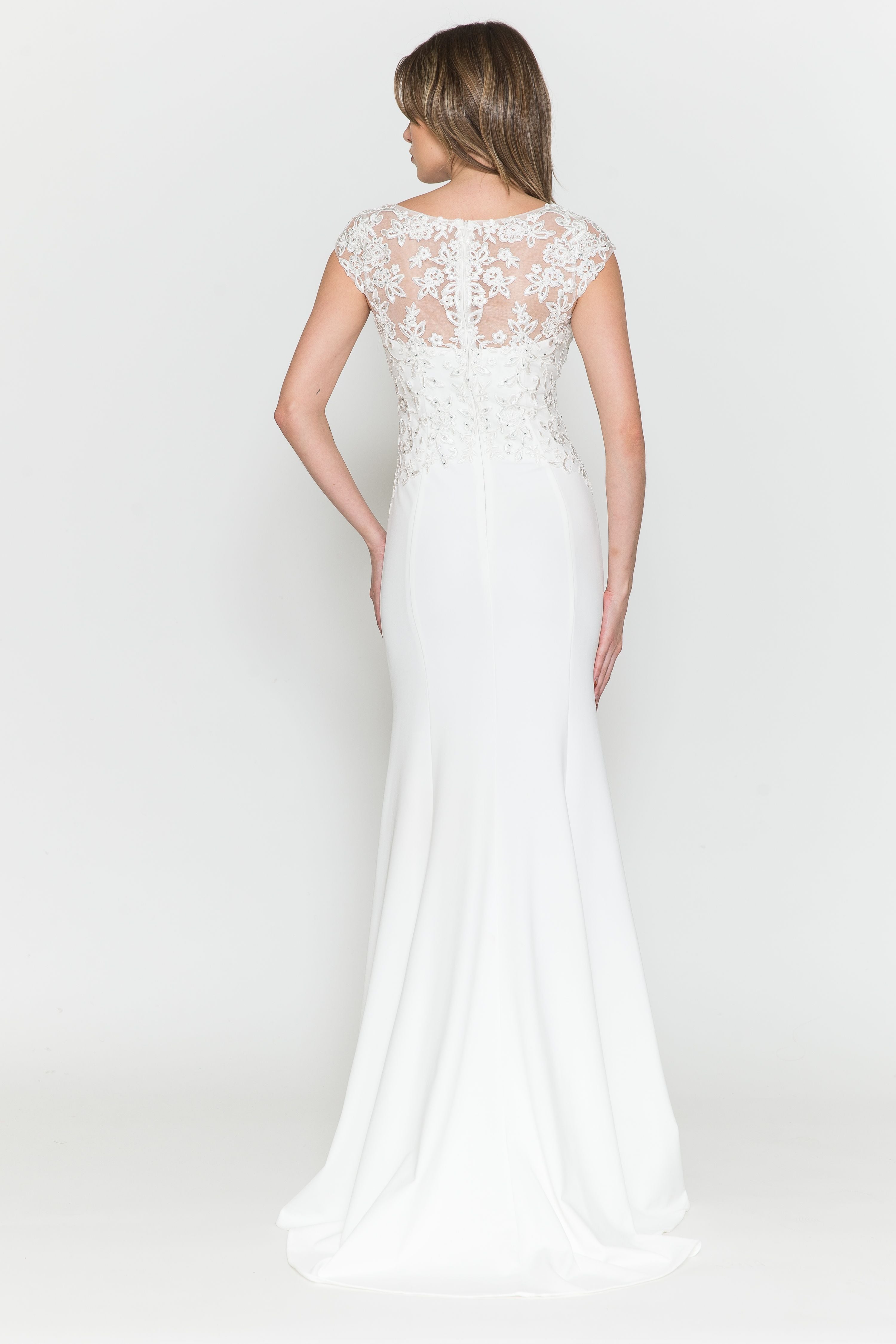 La Merchandise LAY8558B Elegant Wedding Lace Cap Sleeve Bridal Gown - - LA Merchandise