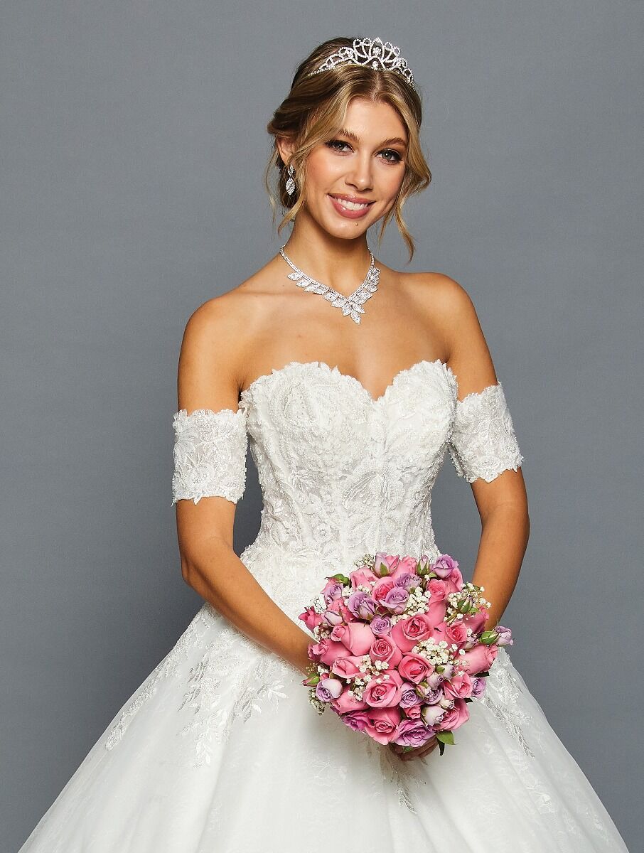 Off Shoulder Ball Gown Wedding Dress - LADK462 - White - Dresses LA Merchandise