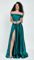 Off The Shoulder Bridesmaids Dress - LAP1229 - EMERALD GREEN - LA Merchandise