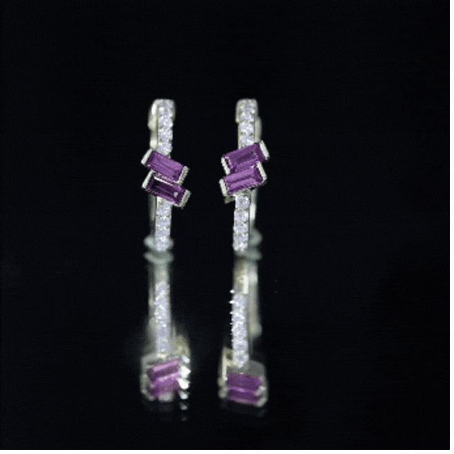 Rhodolite Garnet and Diamond Fine Fashion Hoop Earrings