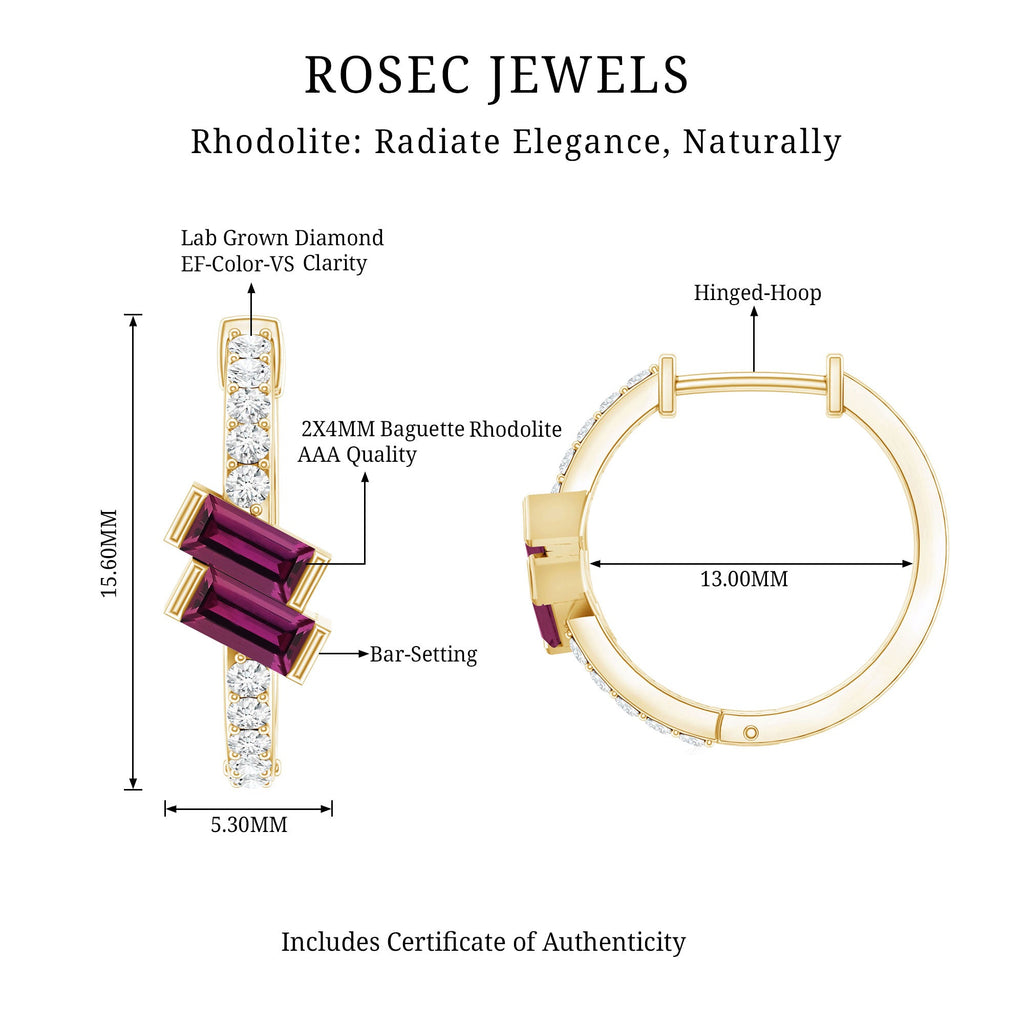 Rhodolite Garnet and Diamond Fine Fashion Hoop Earrings