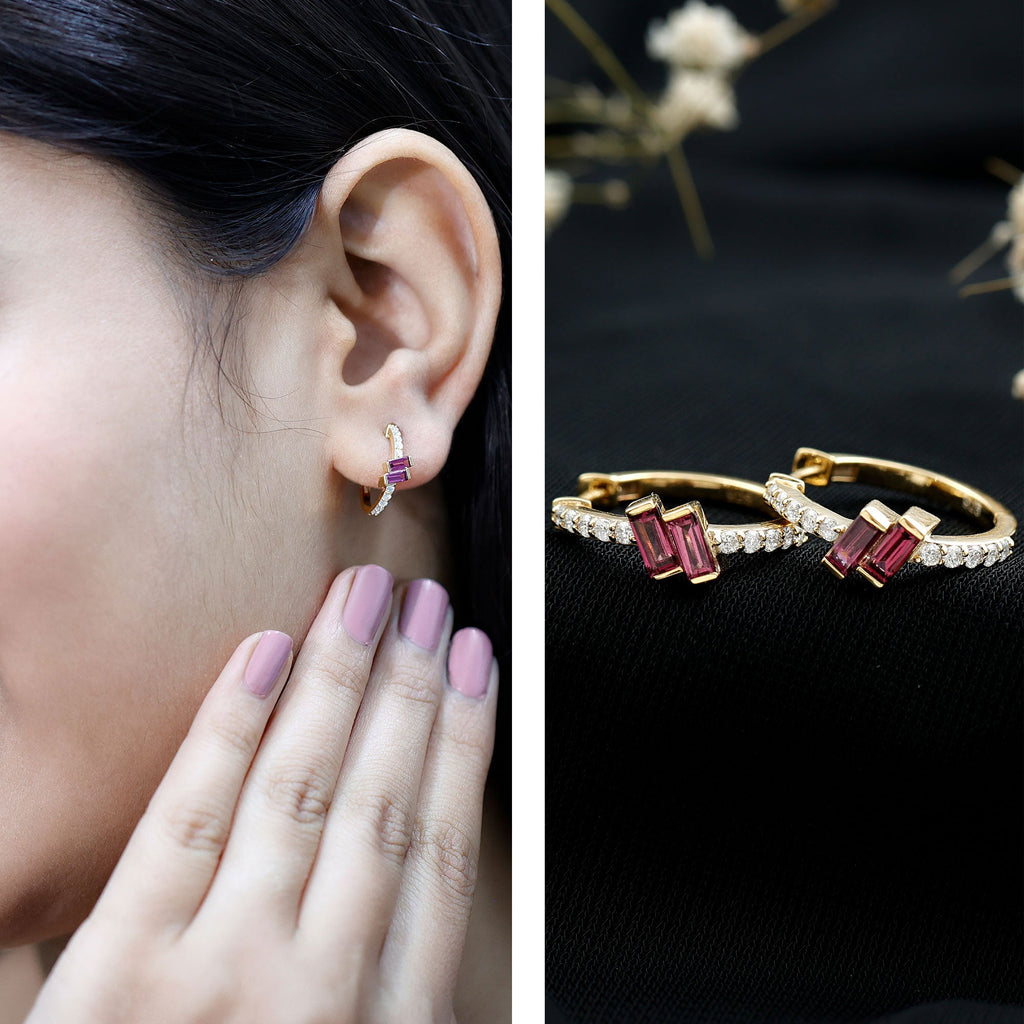 Rhodolite Garnet and Diamond Fine Fashion Hoop Earrings