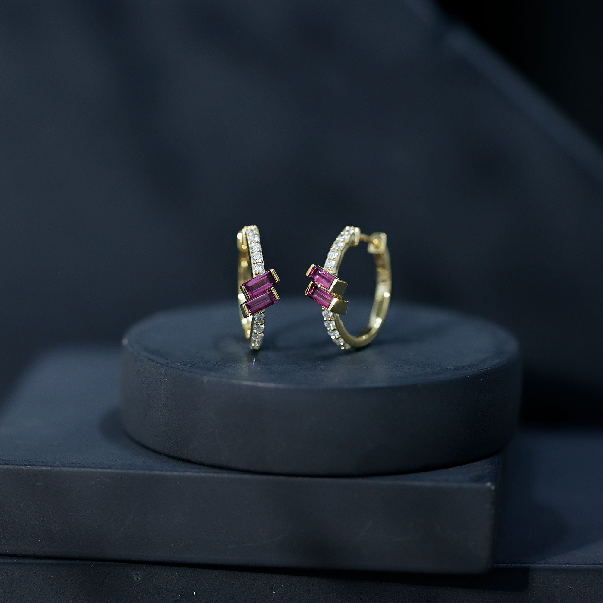 Rhodolite Garnet and Diamond Fine Fashion Hoop Earrings
