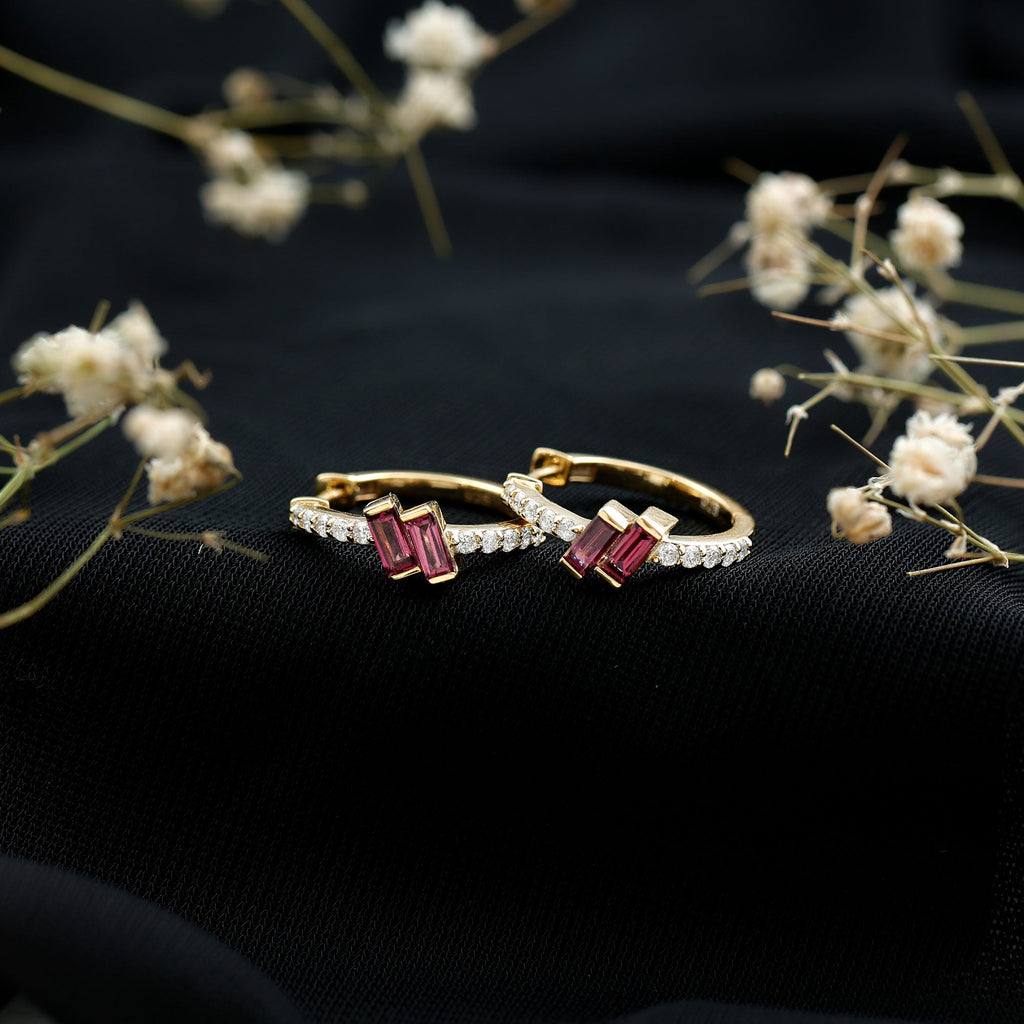 Rhodolite Garnet and Diamond Fine Fashion Hoop Earrings