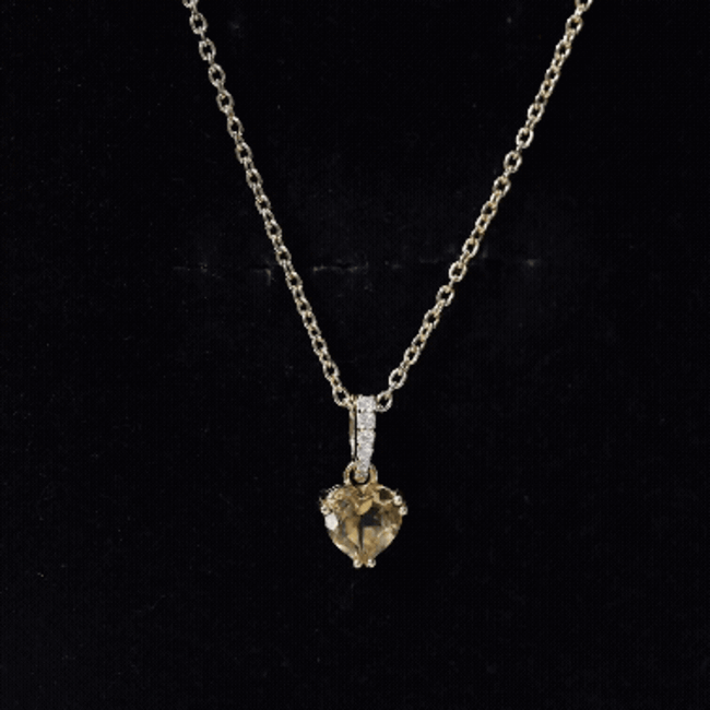 Natural 0.9 Carat Citrine Diamond Heart Pendant Necklace