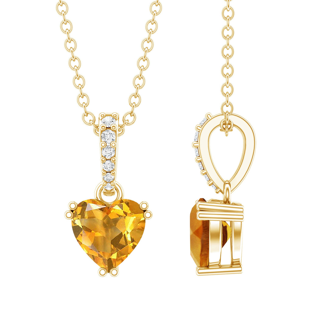 Natural 0.9 Carat Citrine Diamond Heart Pendant Necklace