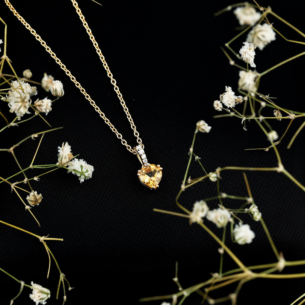 Natural 0.9 Carat Citrine Diamond Heart Pendant Necklace