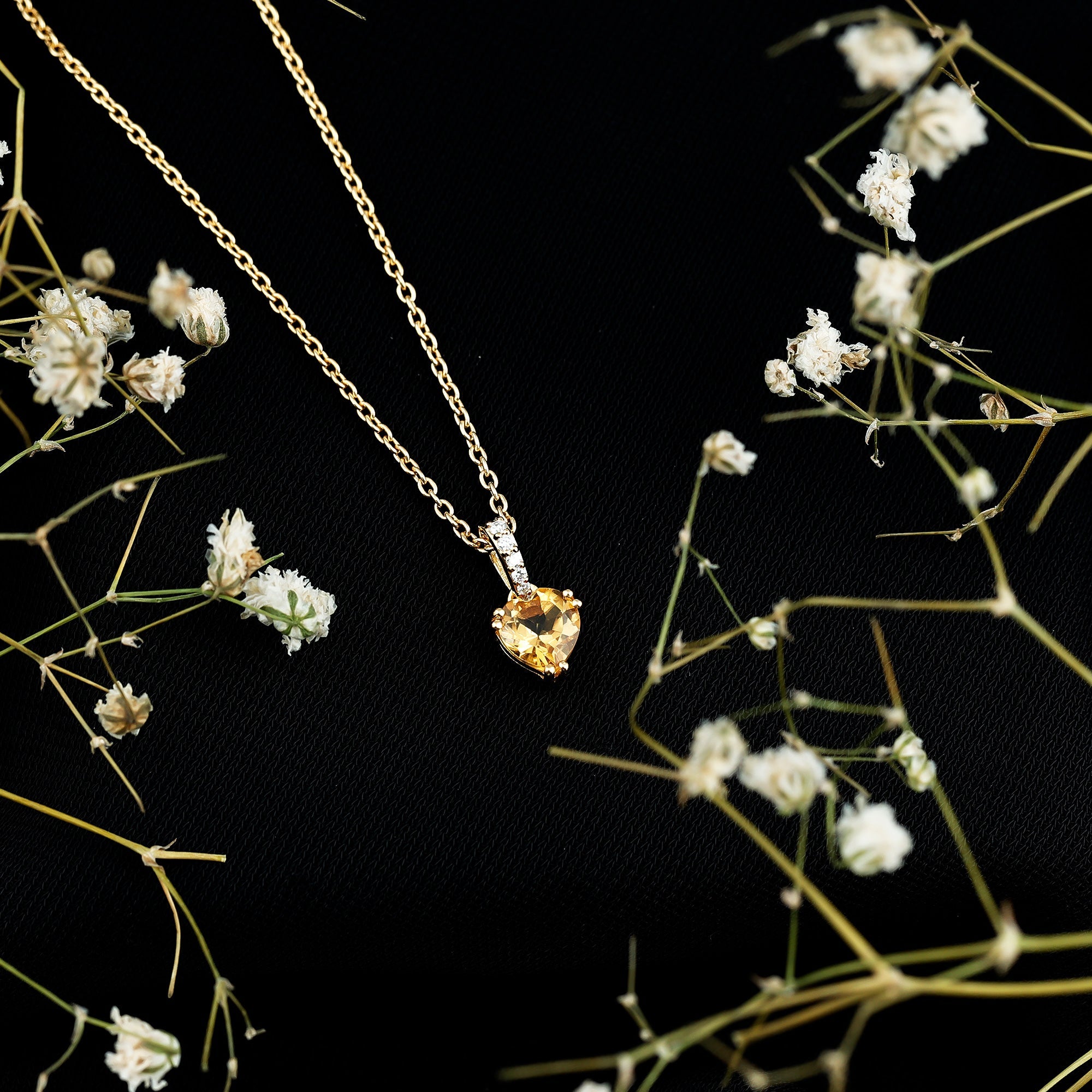 Natural 0.9 Carat Citrine Diamond Heart Pendant Necklace
