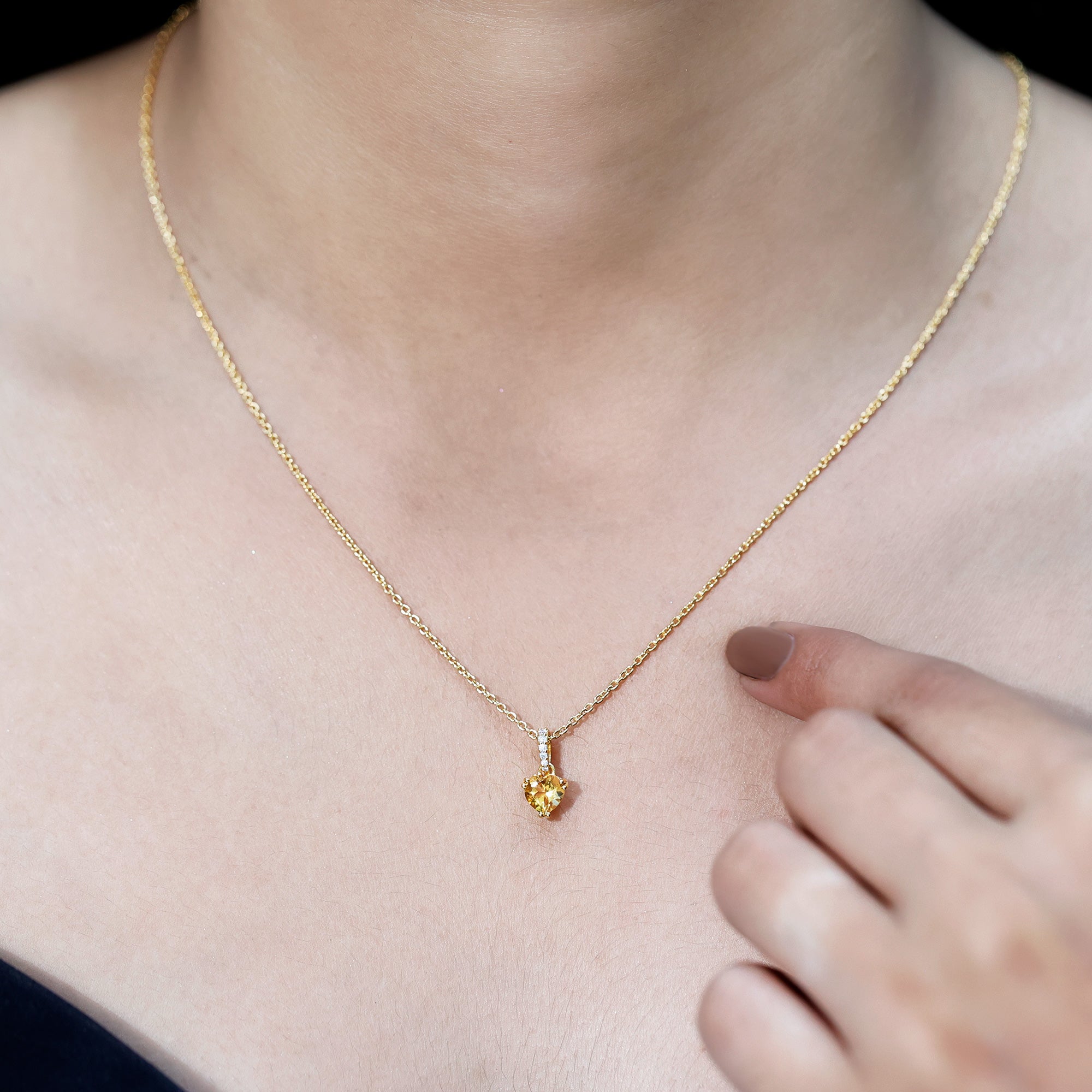 Natural 0.9 Carat Citrine Diamond Heart Pendant Necklace